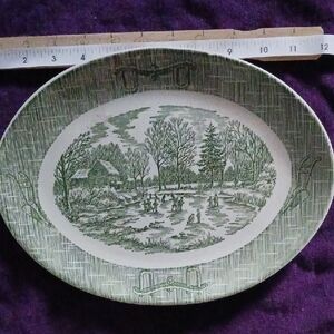 platter was produced by either the Royal China Company Green Scenic Oval Platter
